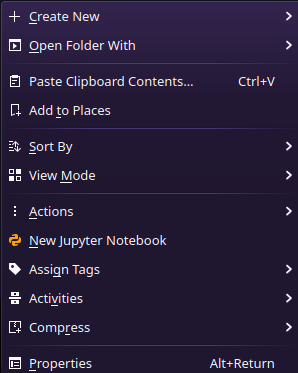 Right click menu with an item saying 'New jupyter Notebook'