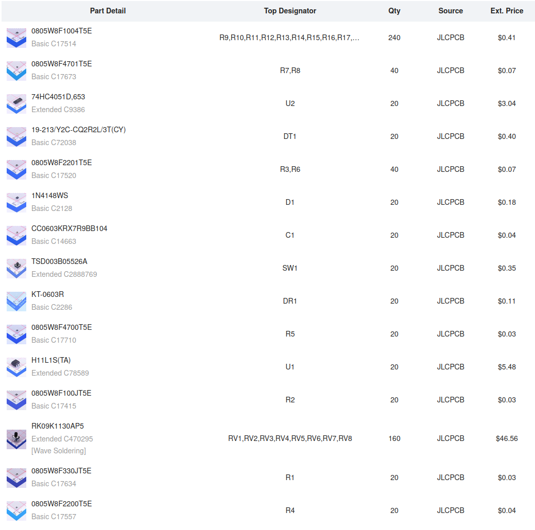 JLCPCB Bill of material